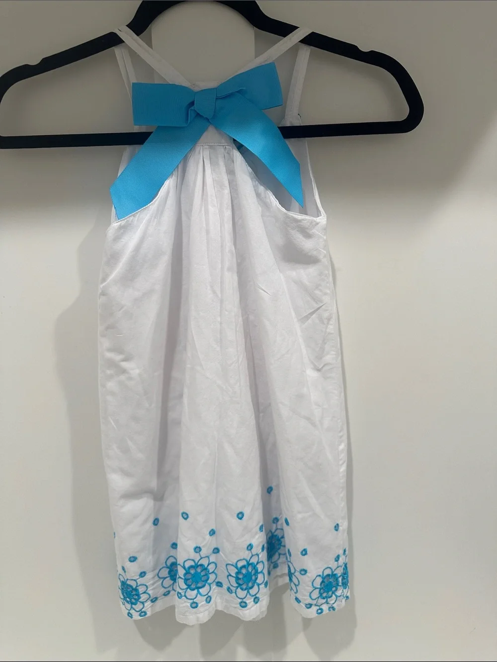 Savannah White and Blue Floral Embroidered Girls Sundress